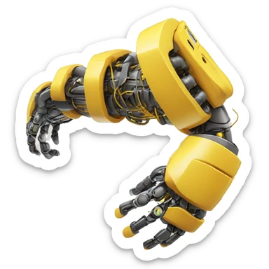 yellow robotic bicep with shocks and circuits that’s attached to the forearm sticker