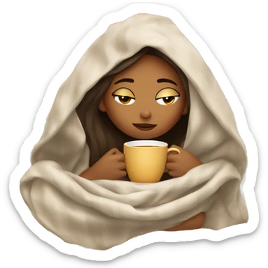 girl inside a blanket sipping coffee eyes closed sticker
