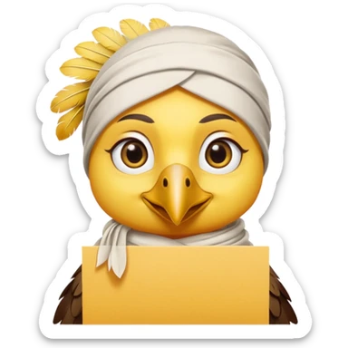 truthahnvogel with headscarf (no human) holding yellow paper sticker