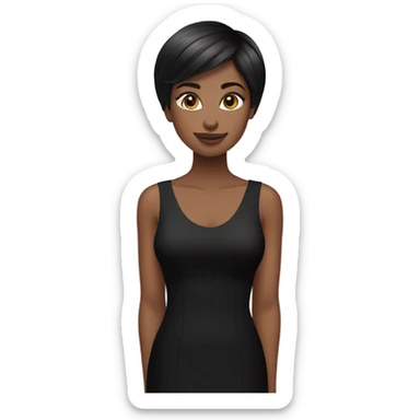 pretty pixie Short straight hair african american brunette with black long dress sticker