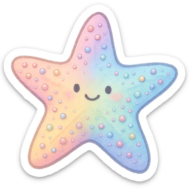 illustrated sea star, pastel rainbow, bedazzled, soft shading, cute but not photorealistic, no background sticker