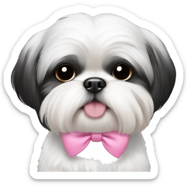 Shihtzu black and white with pink bow sticker