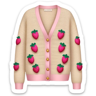 beige crocheted cardigan embroidered with small pink strawberries sticker
