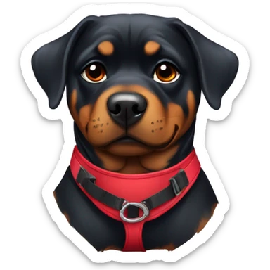 A pretty Rottweiler female with a red harness sticker