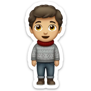 winter, christmas, hispanic, short brown hair, boy, brown eyes, child, full body, grey sweater sticker