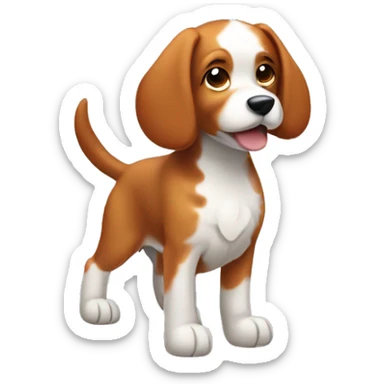 A red-haired little dog with floppy ears and speckled white paws sticker
