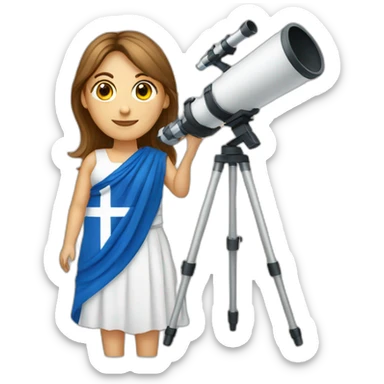 Woman with greek flag and astronomy telescope sticker