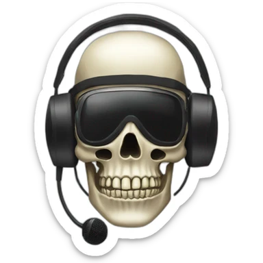 Military Skeleton mask with a long black mask underneath it and headset with a microphone sticker