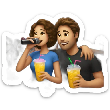 girl and boy enjoying concert with drink in hand sticker