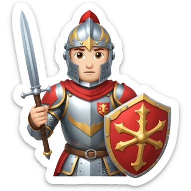 A knight in fighting action with a sword and shield sticker