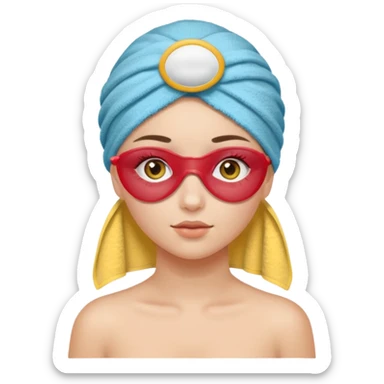 Girl with towel on her head and eye patches on sticker