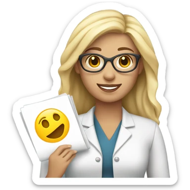 White woman holding a resume sticker