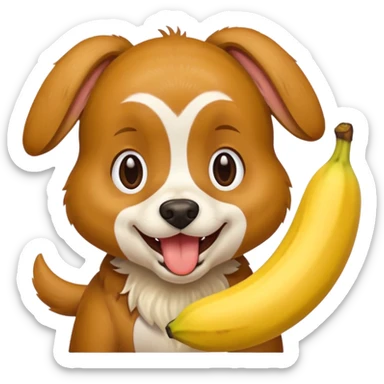 A dog eating a banana sticker