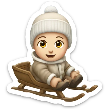 caucasian baby on a sled in the snow sticker