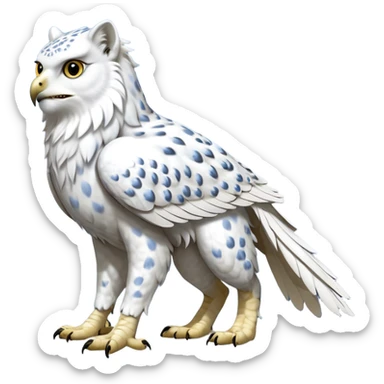 Beaked beaky beak-mouthed Realistic wild natural elegant pretty beautiful handsome shiny colorful furry 4-legged digitigrade snow-leopard-snowy-owl-gryphon-griffin-albino-lion-fusion-hybrid-fursona-furry-animal-creature, full body, hyper-realism, long tufted tail sticker