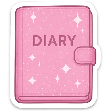 a pink diary with sparkles, gpt image style sticker