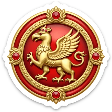 Golden griffin crest / brosch in a circle with red gems and no background sticker