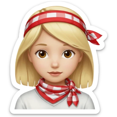 girl blonde hair, wear red and white checkered bandana sticker