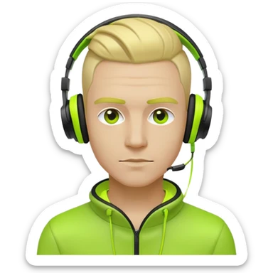 yellow-skinned guy head with slicked back black undercut hair and neon green headphones sticker