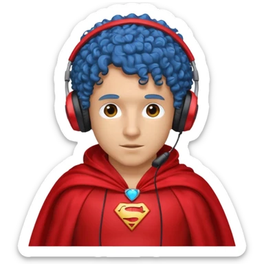 blue curly haired man with headphone and red costumes  sticker
