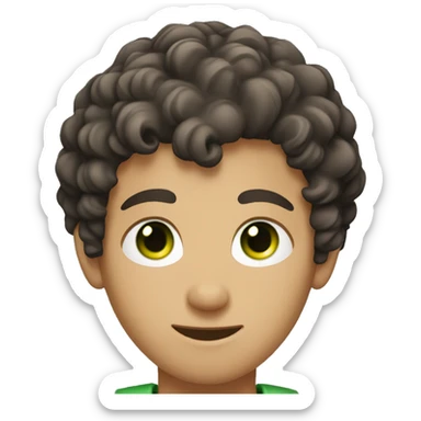 Young man with curly dark brown hair and green eyes sticker