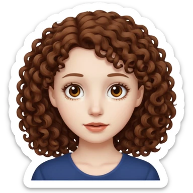 pale girl with medium brown curly hair, white skin and brown eyes   sticker