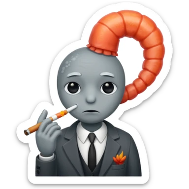 a sad mafia looking shrimp smoking a cigarette  sticker