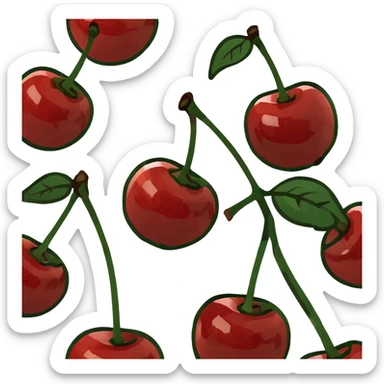 3D style pair of shiny red cherries with green stem sticker