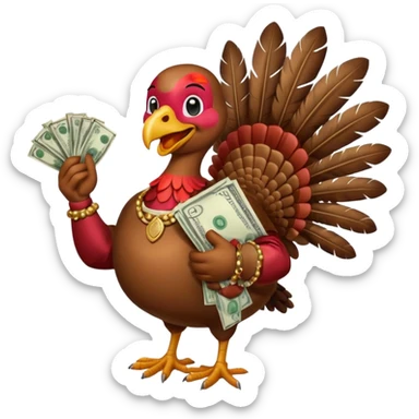 Can you create a turkey warming up a bag of money sticker