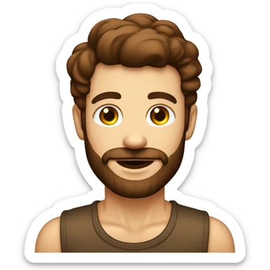 homem branco com barba castanha blusa regata com um copo café sticker