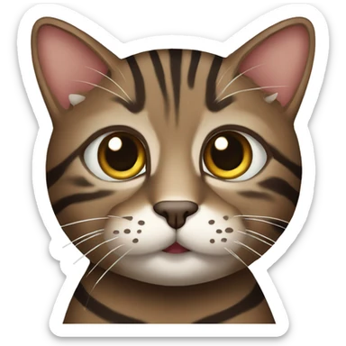 Dark brown tabby cat with stripes and 1 eye sticker