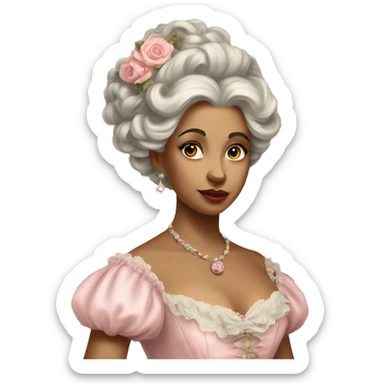 vintage rococo mixed woman in a light pink gown  sticker