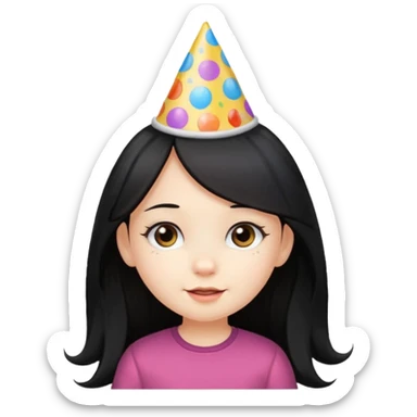 a little girl with long black hair with birthday hat, wearing glassé















 sticker