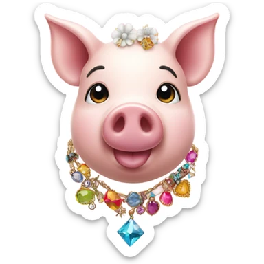 Pig with jewelry sticker