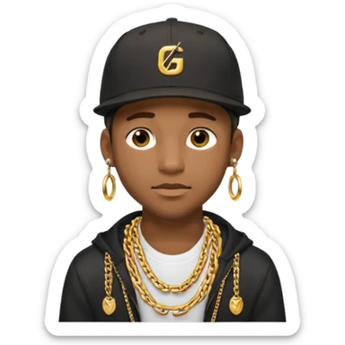 black guy with golden chains earloops and a snapback cap sticker