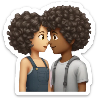 Boy with curly hair and girl with wavy hair kissing sticker