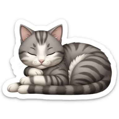 dark grey and white small cat with his eyes closed lying down leaning on its elbow with its paw curled under its head holding it up sticker