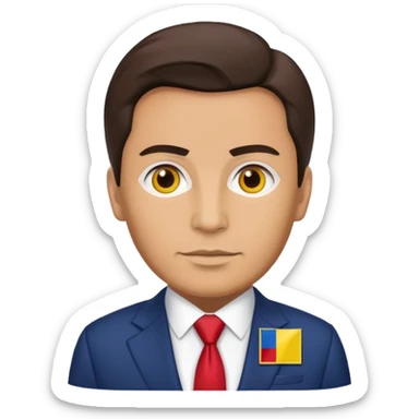 Romanian president, with Romanian flag pin on suit sticker