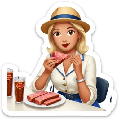  paris women eating SPAM meat at cafe landscape  sticker