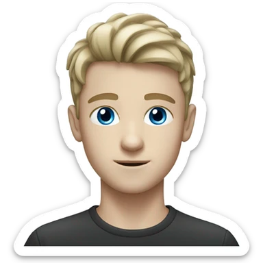 a white boy with a black french cut and light blue eyes sticker