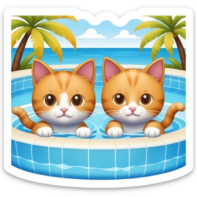 Cute cats playing in the pool in a sunny day  sticker