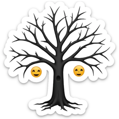  black dead tree silhouette, leafless, dark minimal style, simple emoji, centered, no background sticker