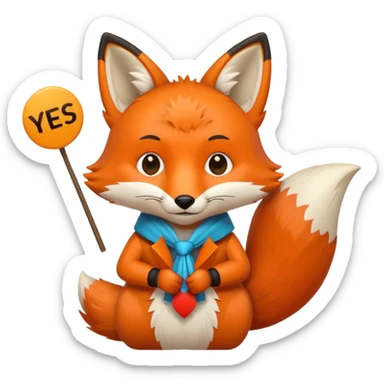 a fox HOLDING a yes sign sticker