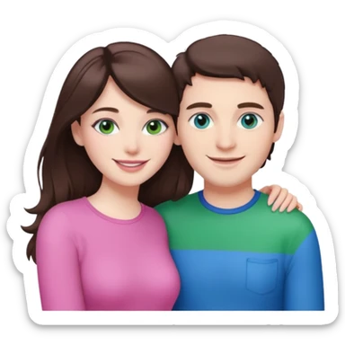 pink polaroid photo of a couple thats white with brunette hair blue and green eyes sticker