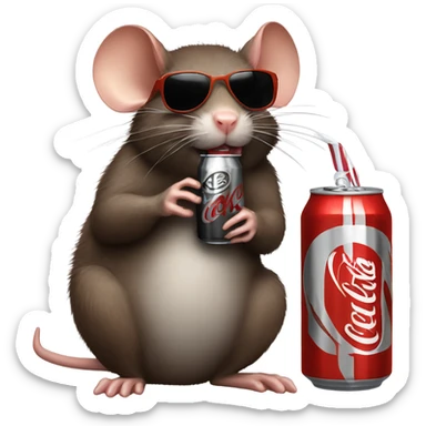 A brown furry rat drinking a Diet Coke with sunglasses ￼ sticker
