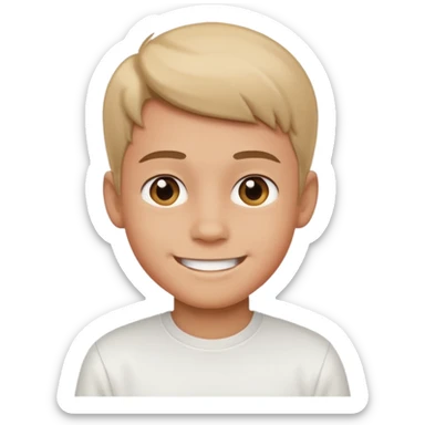smiling boy in white shirt sticker