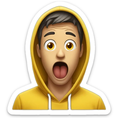 guy in a yellow hoodie is shocked, covering his mouth with  hand sticker