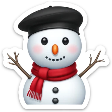 snowman black beret red or green scarf sticker