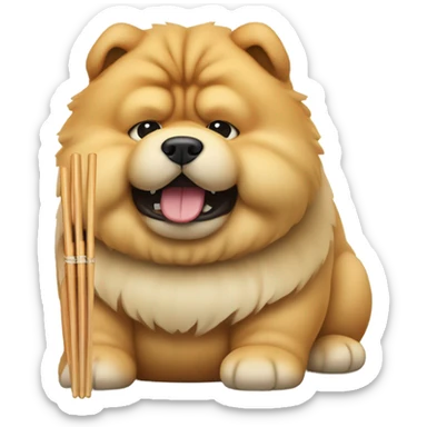Chow chow dog holding chopsticks eating sushi sticker
