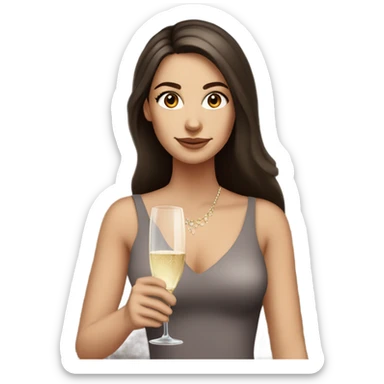 White girl with long dark brown hair and brown eyes with glass of champagne  sticker